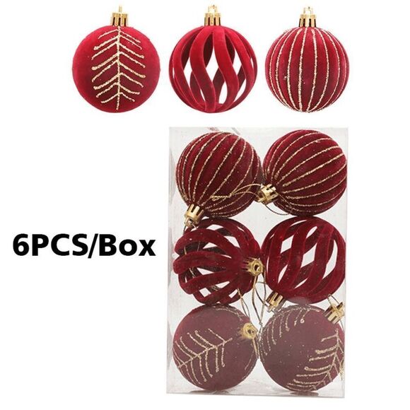 Brand New Burgundy Velvet Christmas Ornament Set of 6, Christmas Hanging Ornamen - Picture 2 of 7